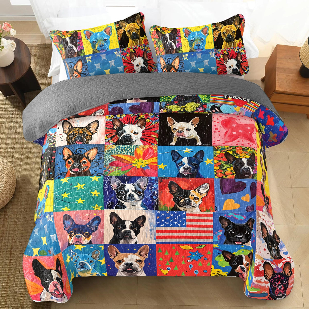 Shineful All Season Quilt 3-teiliges Set Boston Terriers Mosaik