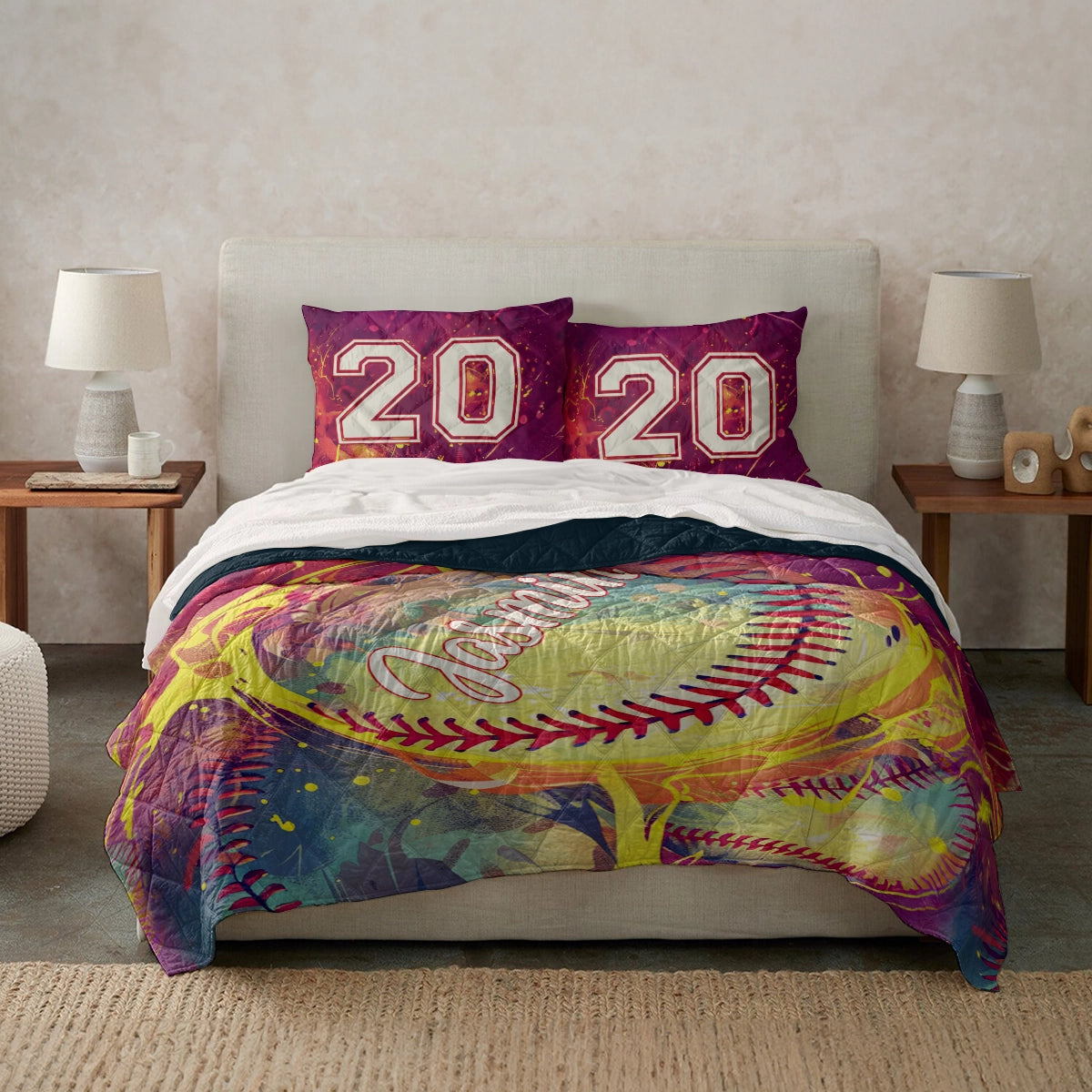 Shineful All Season Quilt 3-Piece Set Personalized Softball Home Run Dreams