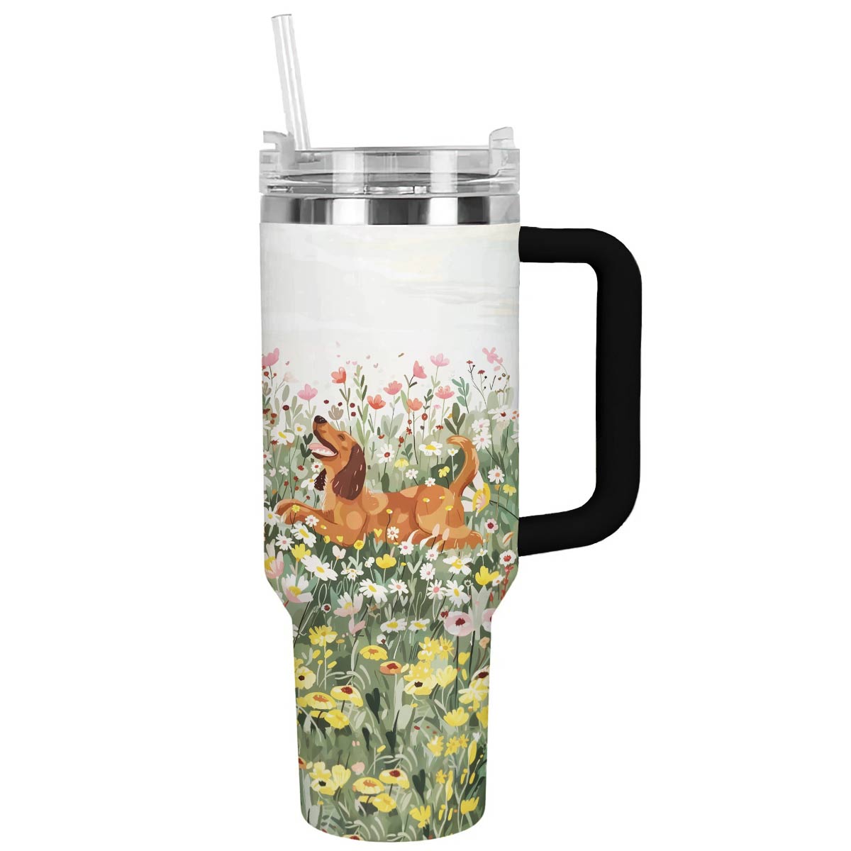 40 Oz Golden Retriever Shineful™ Tumbler In Garden Flower Nl09 Black 40Oz