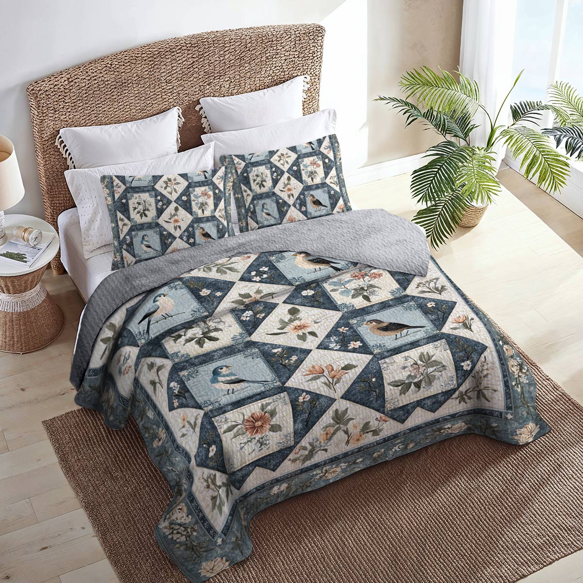 Shineful All Season Quilt 3-Piece Set Vintage Birdsong