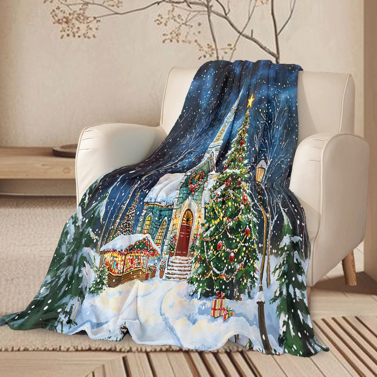 Shineful Fleece Blanket Christmas Church Serenity