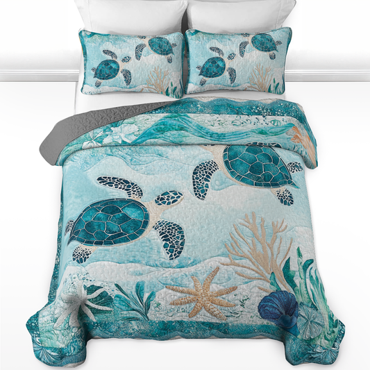 Shineful All Season Quilt 3-Piece Set - Elegant Sea Turtle