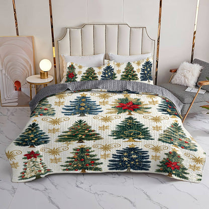 Shineful All Season Quilt 3-Piece Set Happy Gentle Christmas Trees