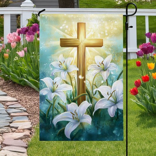 Shineful Garden Flag 12" x 18" - Easter Cross & Lily Garden Flag