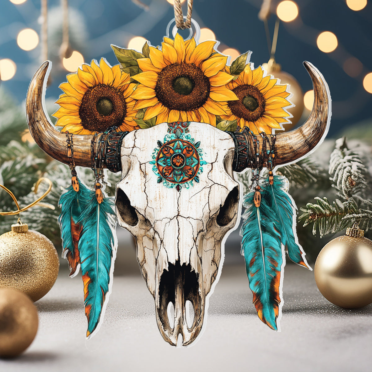 Shineful 2D Acrylic Ornament Bull Skull And Sunflower