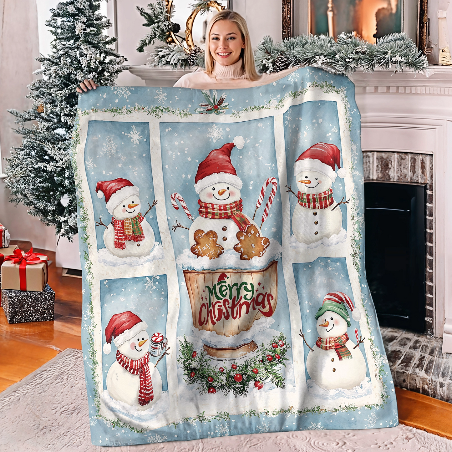 Shineful Fleece Blanket Merry Snowman