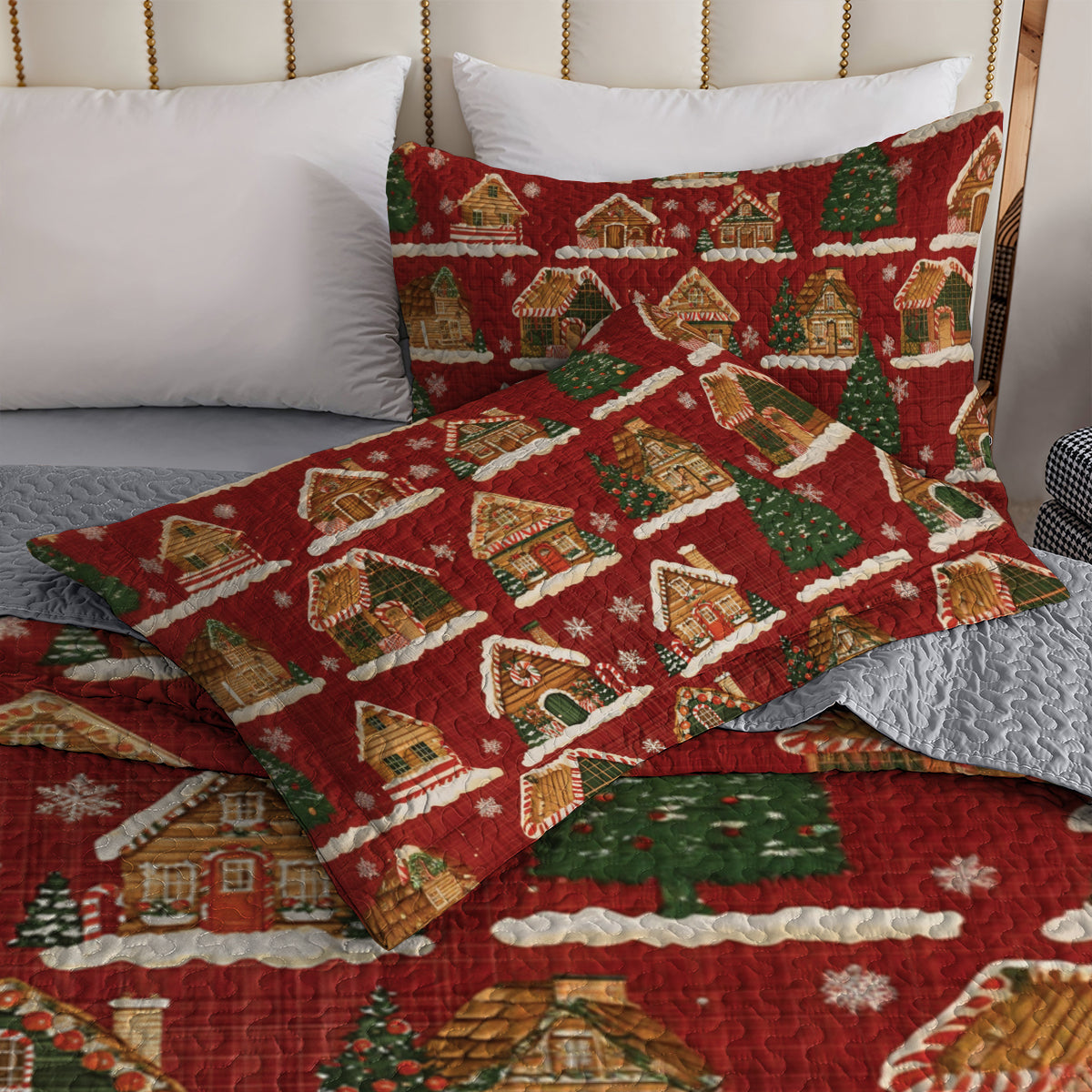 Shineful All Season Quilt 3-Piece Set Gingerbread Village Christmas