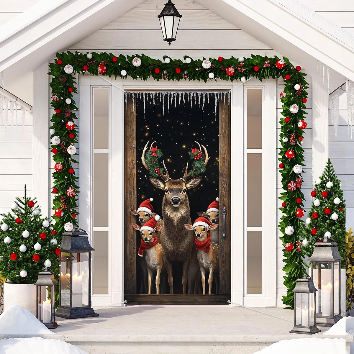 Shineful Door Cover -  Christmas Reindeer Gathering