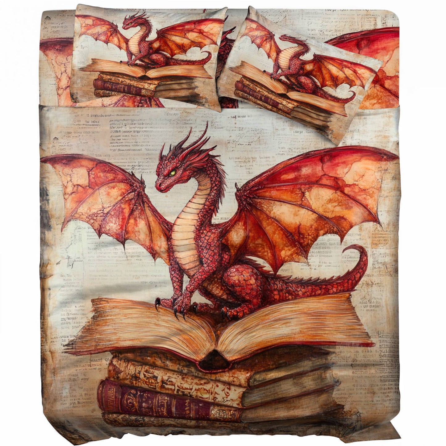 Shineful 4-Piece Bed Sheet Set Historic Dragon Books