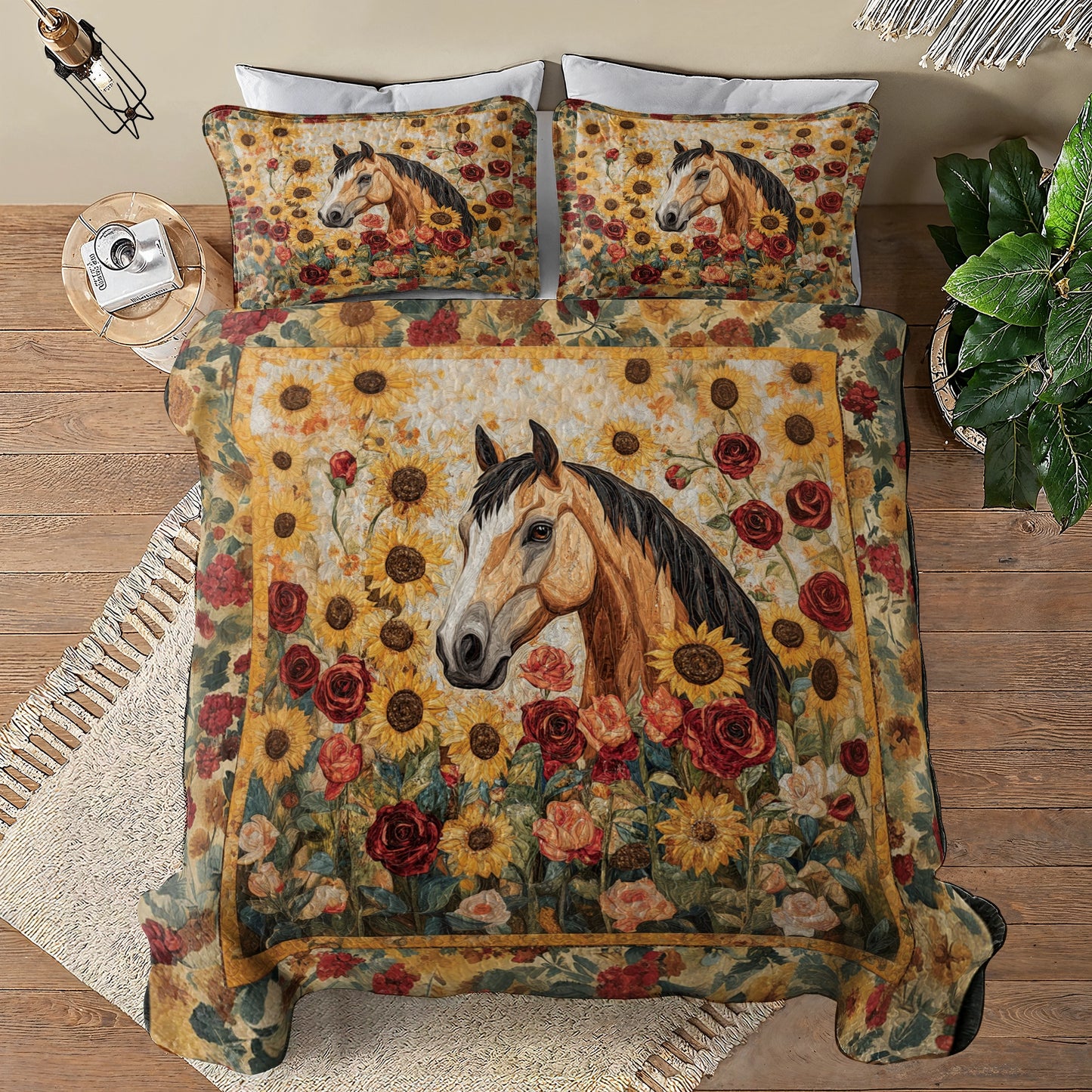 Shineful All Season Quilt 3-Piece Set - Golden Grace Horse