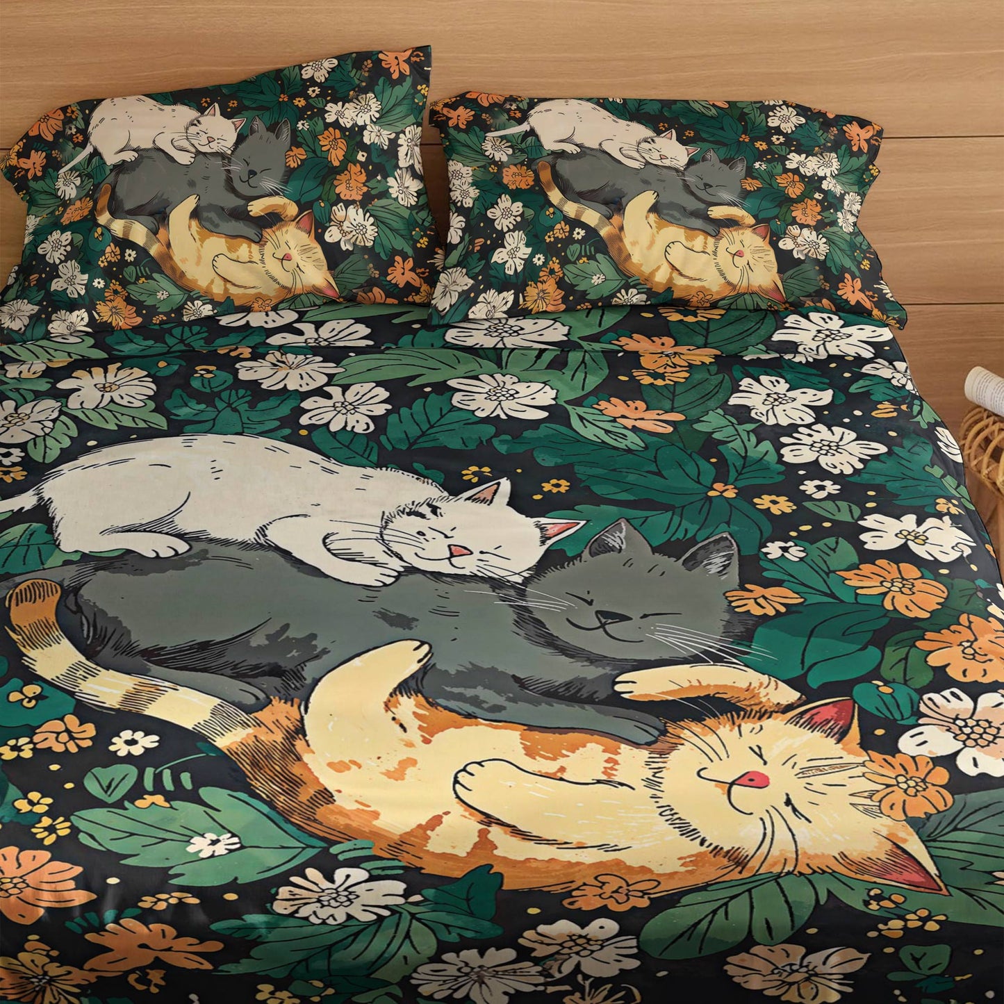 Shineful 4-Piece Bed Sheet Set Sleeping Cats