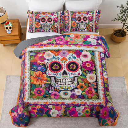 Shineful All Season Quilt 3-Piece Set Day of The Dead Bloom