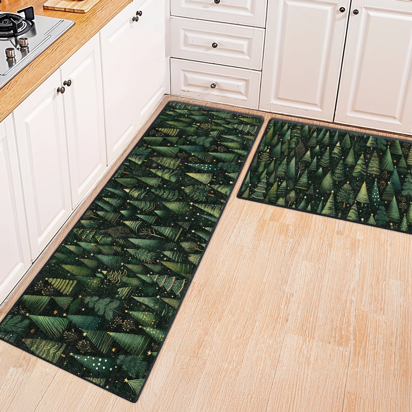 Shineful Ultra-Thin Non Skid Floor Mat, Kitchen Rugs Festive Fir Christmas Tree