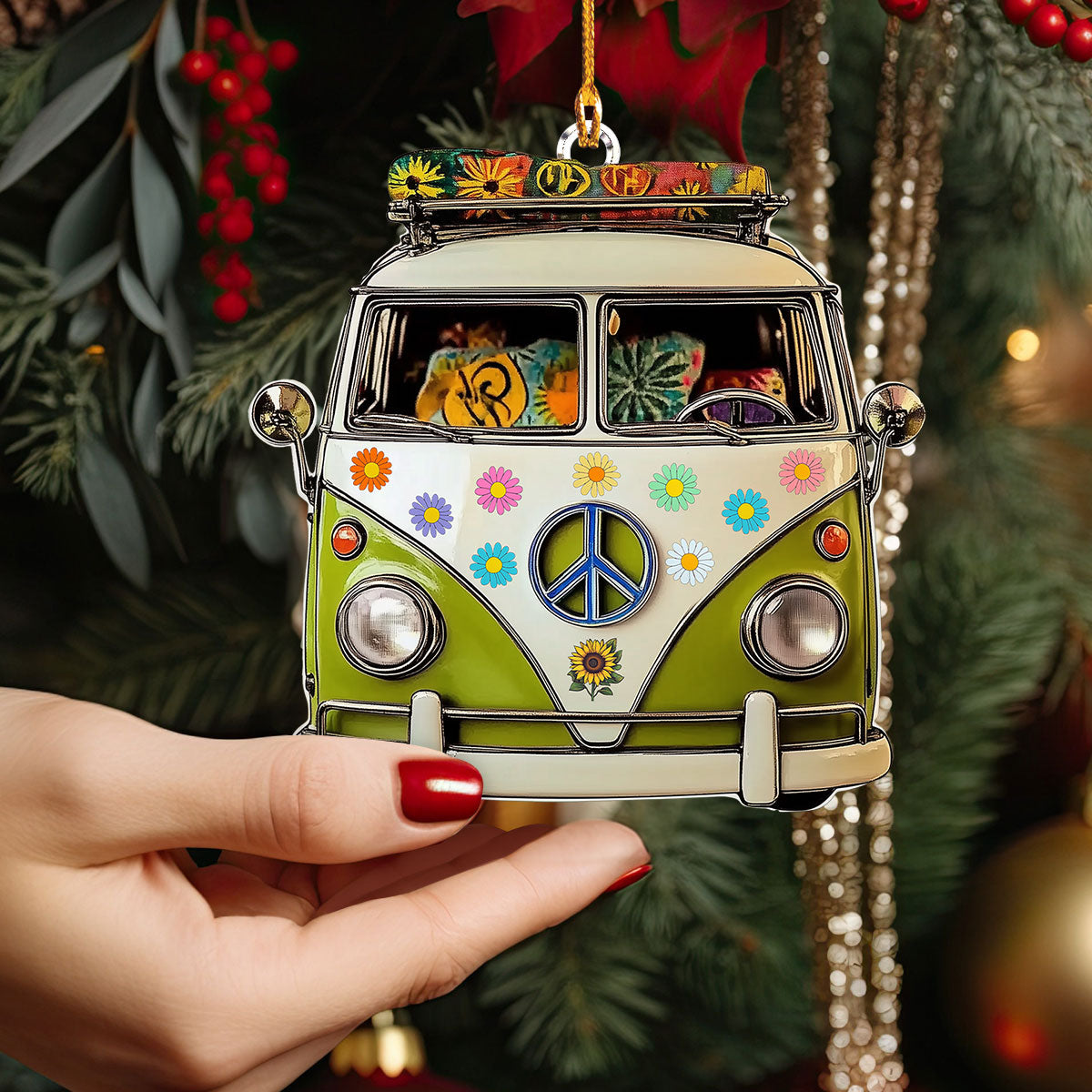 Glänzendes 2D-Acryl-Ornament – Hippie Van Life