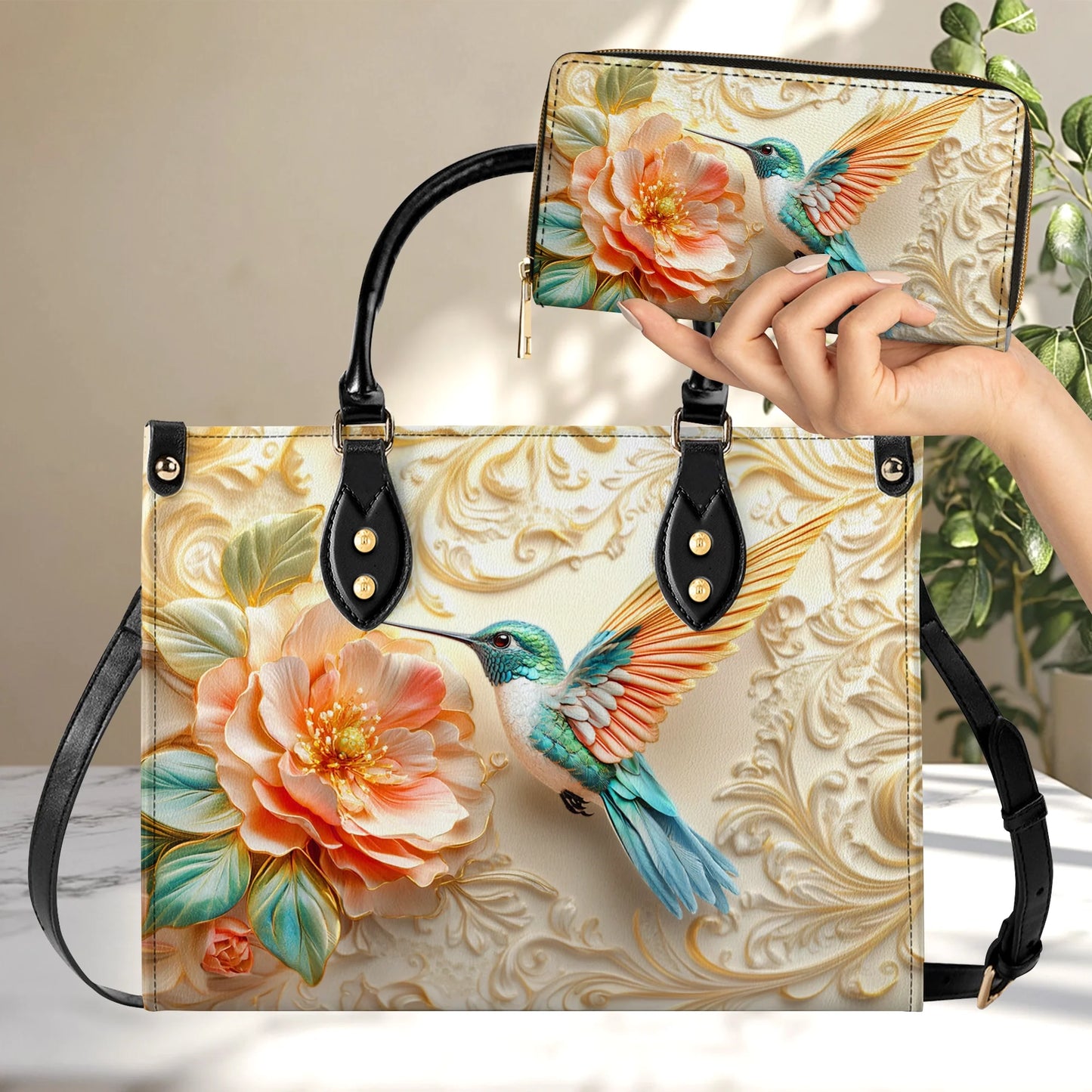 Shineful Leather Bag Golden Bloom Hummingbird