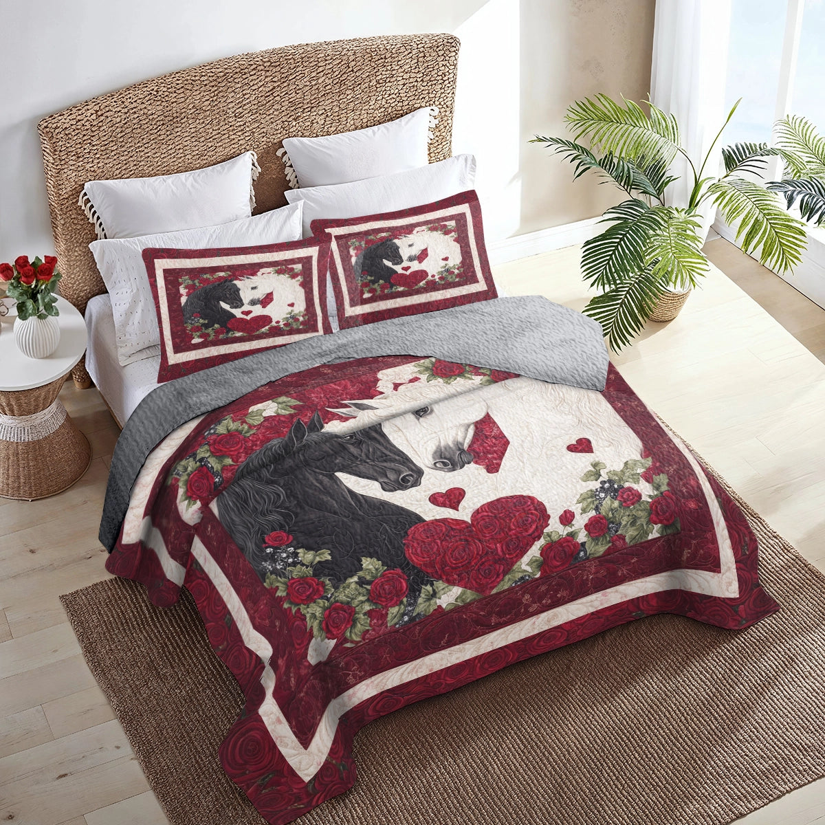 Shineful All Season Quilt 3-Piece Set Lovers’ Embrace Horse