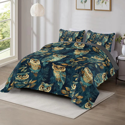 Shineful All Season Quilt 3-Piece Set - Nightfall Owl Symphony