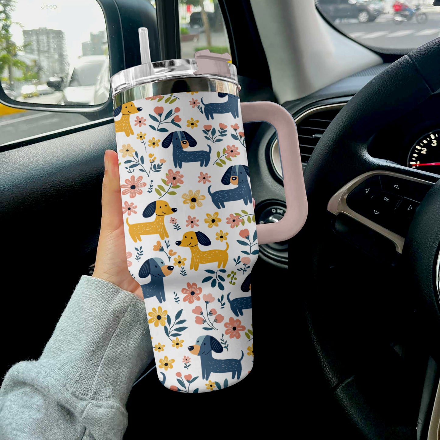 Shineful Tumbler Floral Cheerful Dachshund