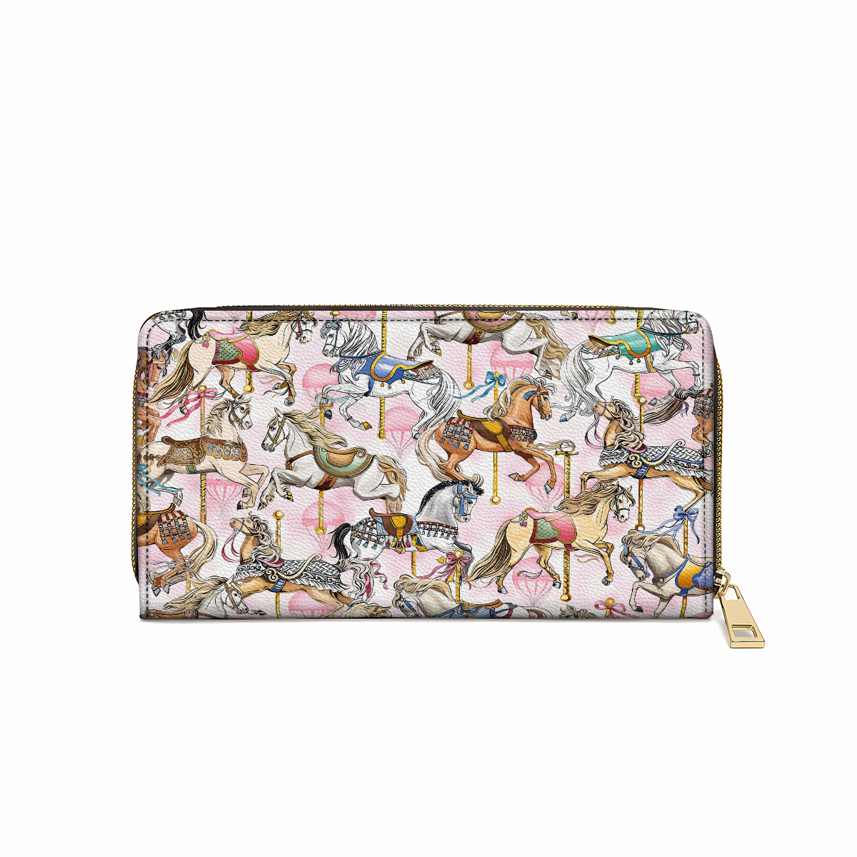 Shineful Leather Clutch Purse With Wristlet Strap Handle Carousel Elegance