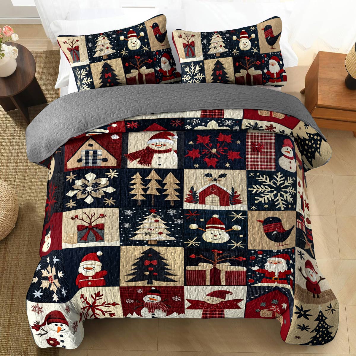 Shineful All Season Quilt 3-Piece Set Vintage Christmas Lovely