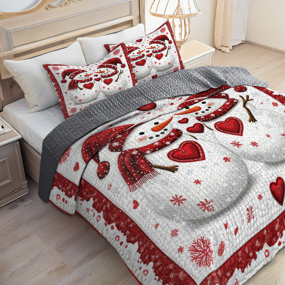 Shineful All Season Quilt 3-Piece Set Snowman Sweethearts