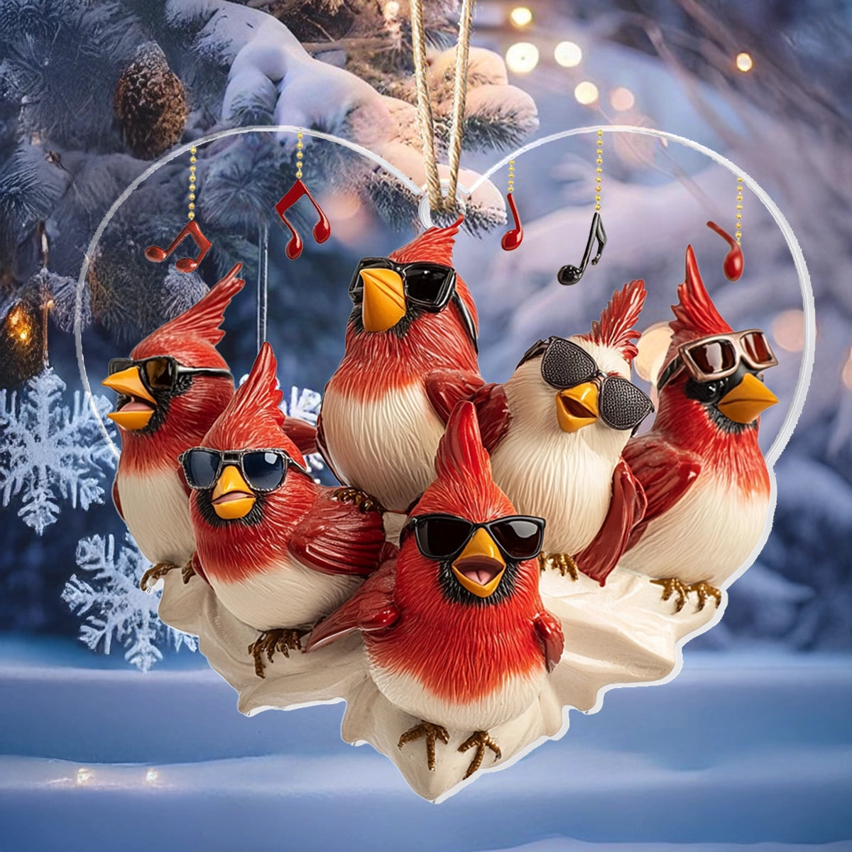 Glänzendes 2D-Acryl-Ornament – Jingle Birds Rock