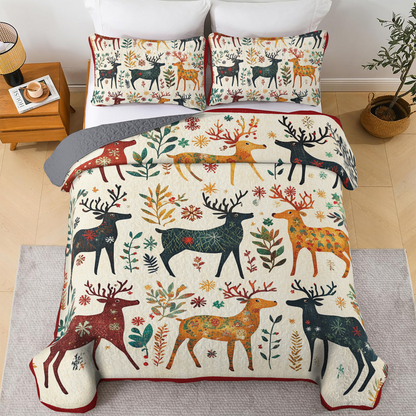 Shineful 3 Pieces Duvet Cover Set - Festive Folk Reindeer