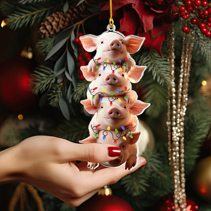 Glänzendes 2D-Acryl-Ornament „Piggy Stack Of Holiday Cheer“