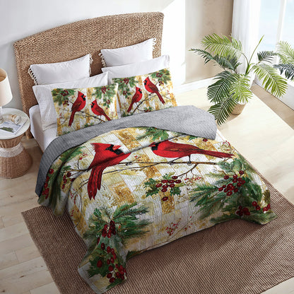 Shineful All Season Quilt 3-Piece Set - Cardinal Evergreen Quilt