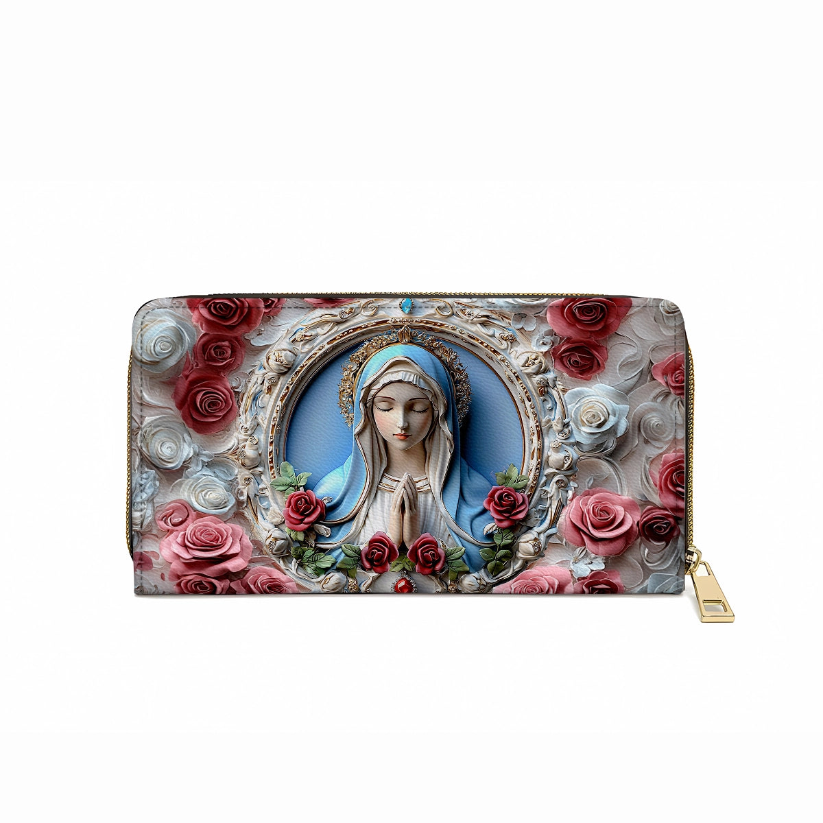 Shineful Leather Clutch Purse With Wristlet Strap Handle Sacred Heart Virgin Mary