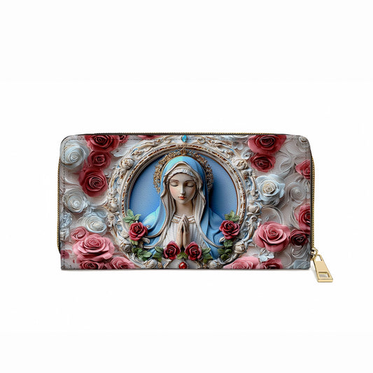 Shineful Leather Clutch Purse With Wristlet Strap Handle Sacred Heart Virgin Mary