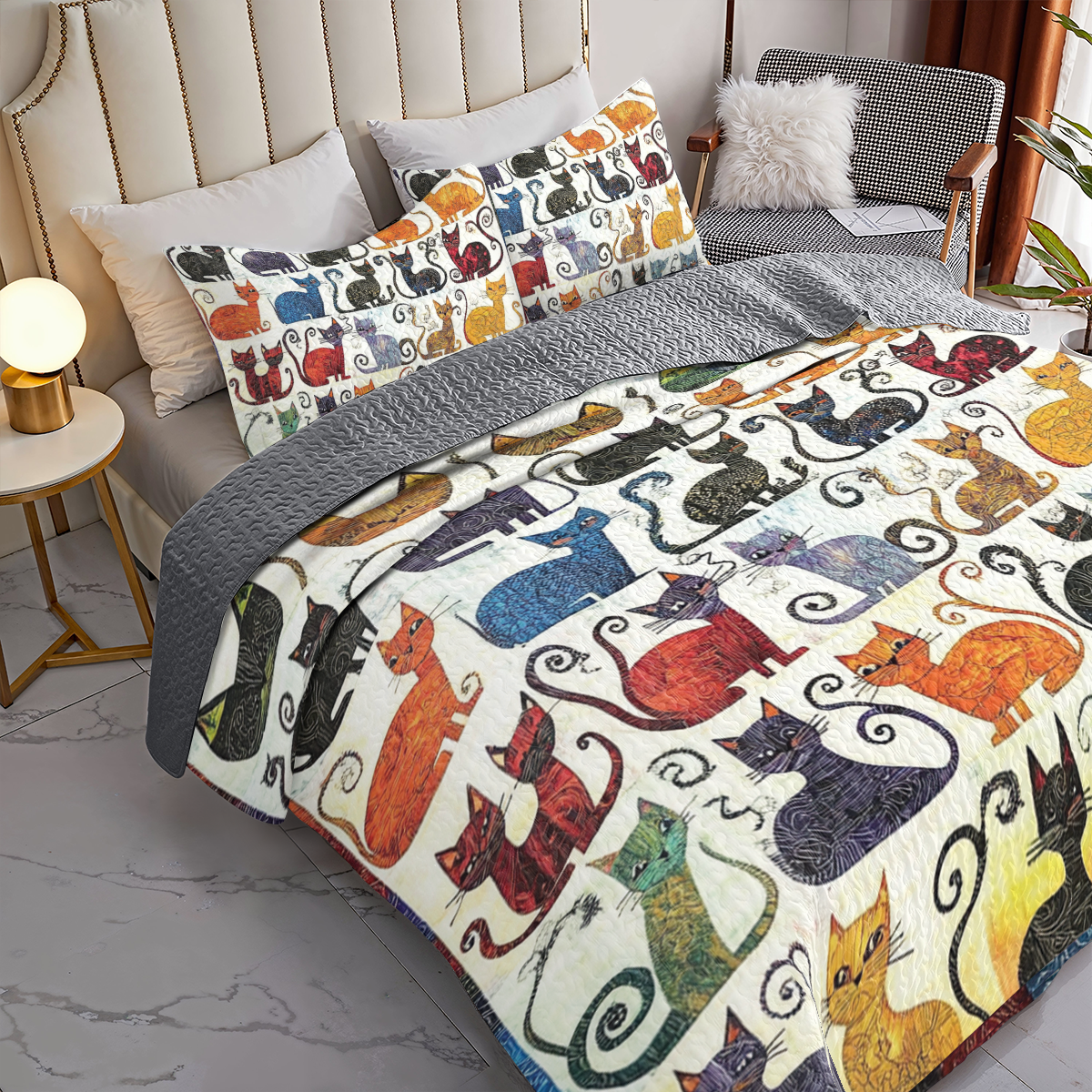 Shineful All Season Quilt 3-Piece Set - Purrfectly Playful Cats