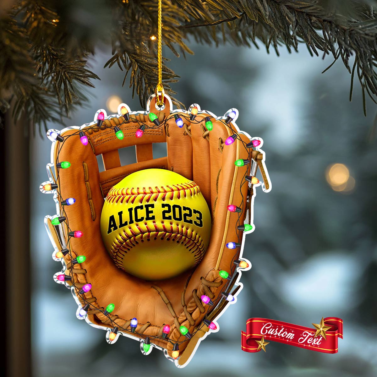 Shiny 2D Acryl Ornament personalisierte Softball Urlaub 