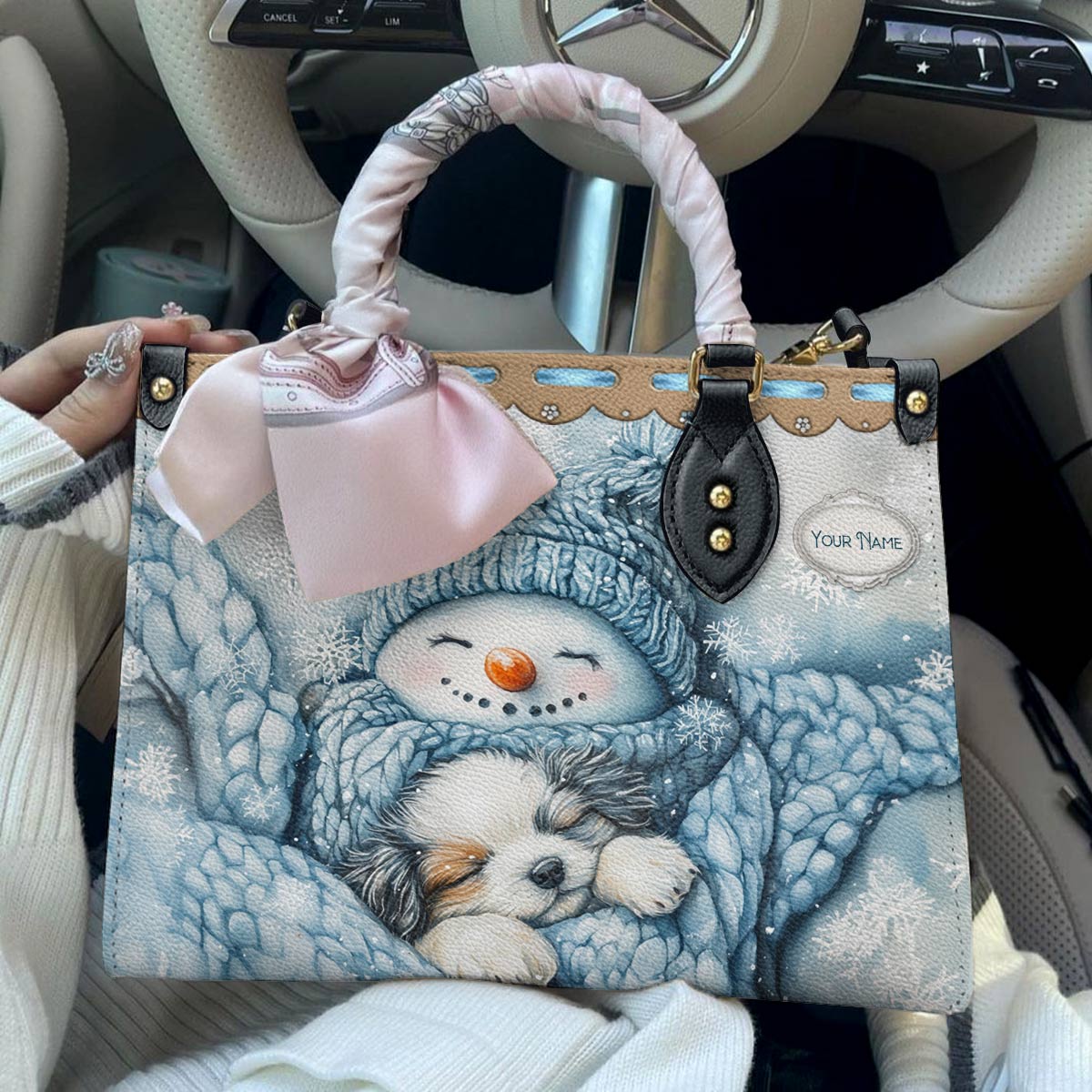 Shineful Leather Bag Cozy Snowman