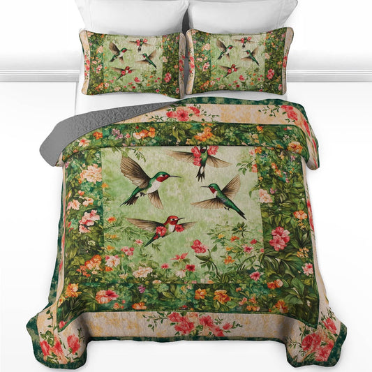 Shineful All Season Quilt 3-Piece Set - Hummingbird Emerald Dance