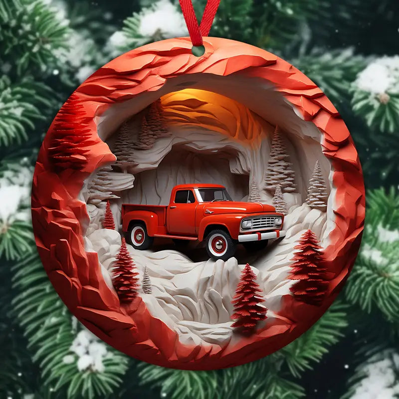 Shineful 2D Acrylic Ornament - Pack Discount Red Christmas Trucks Wooden