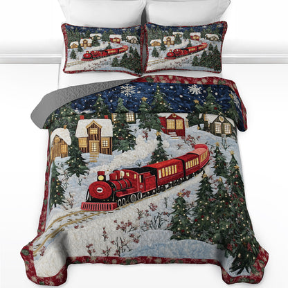 Shineful All Season Quilt 3-Piece Set Christmas Train Winter Wonderland