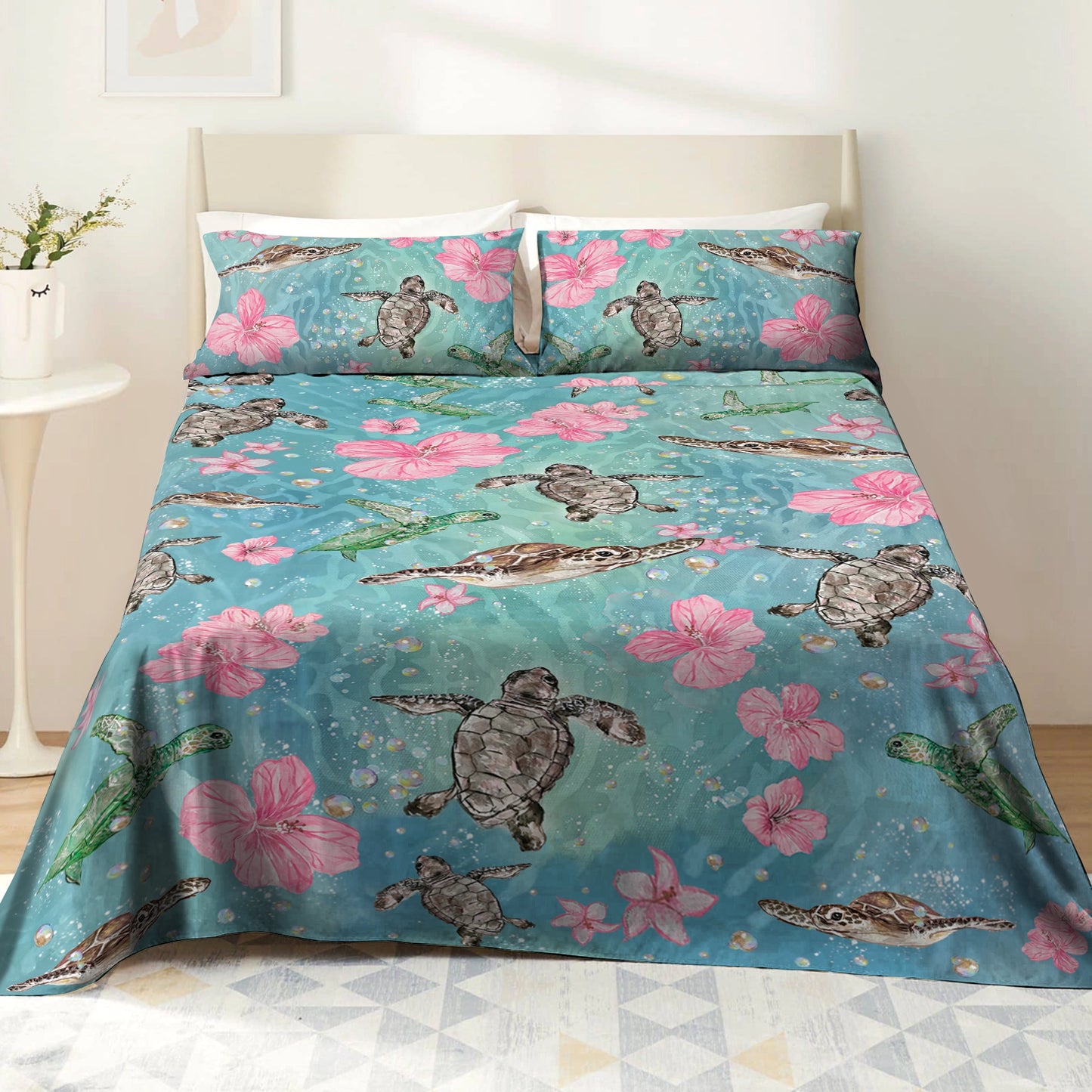 Shineful 4-Piece Bed Sheet Set - Sea Turtle Freedom