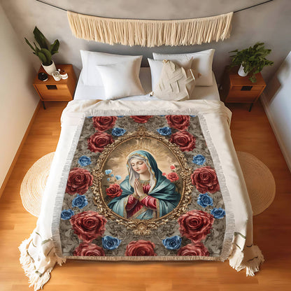 Shineful Woven Tapestry Throw Blanket Heavenly Rose and Mary