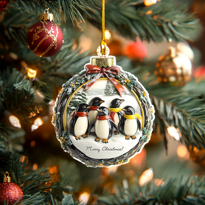 Glänzendes 2D Acrylornament Jolly Penguins Charm