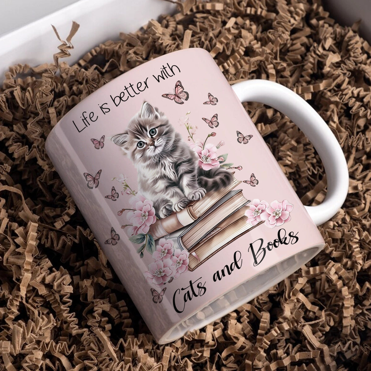 Shineful Ceramic Mug Kitty's Literary Escape