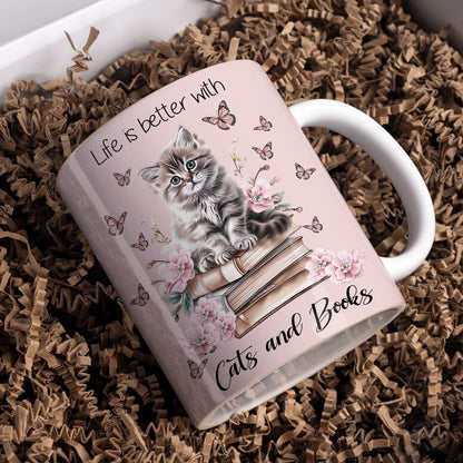 Shineful Ceramic Mug Kitty's Literary Escape