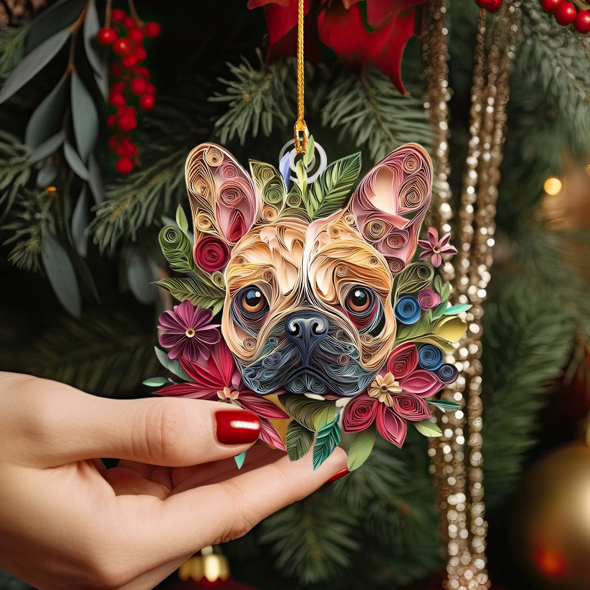 Shineful 2D Acrylic Ornament - Frenchie Floral Festive