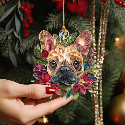 Shineful 2D Acrylic Ornament - Frenchie Floral Festive