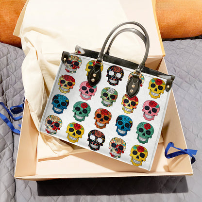 Shineful Leather Bag Colorful Sugar Skull Roses