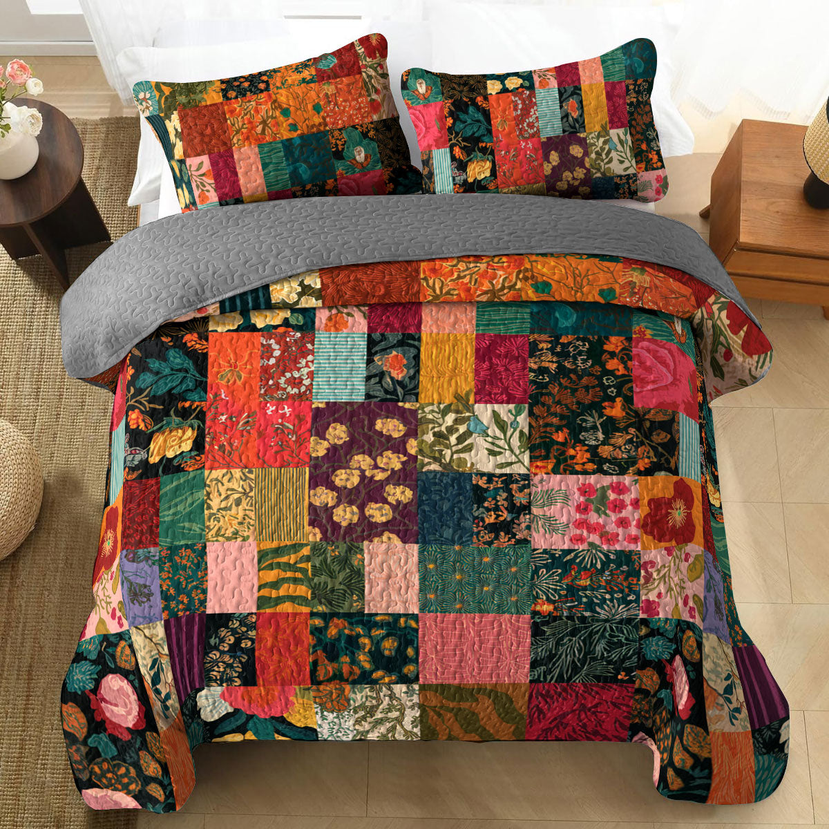 Shineful All Season Quilt 3-Piece Set Blooming Flowers