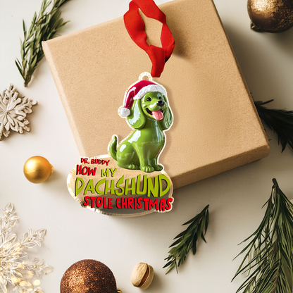 Shiny personalisiertes 2D-Acryl-Ornament „Wie mein Dackel Weihnachten gestohlen hat“ 