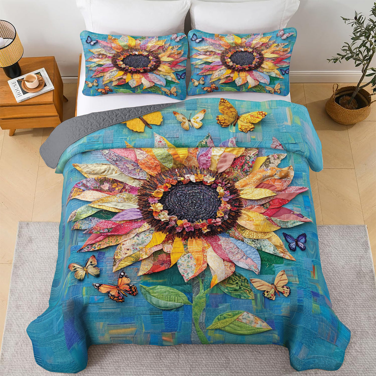 Shineful All Season Quilt 3-Piece Set Vibrant Sunflower Dream