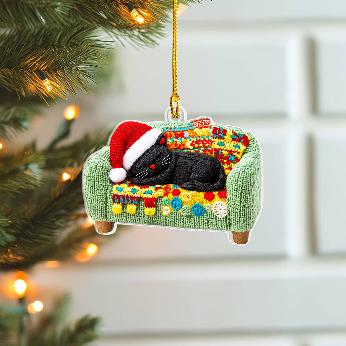 Glänzendes 2D-Ornament aus Acryl, Weihnachtswolle, schwarze Katze, Kollektion 