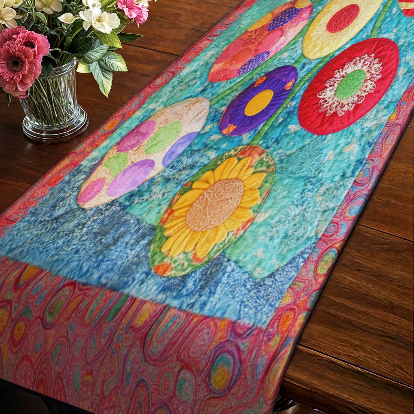 Shineful 2D Flat Print Quilted Table Runner Garden of Easter Joy